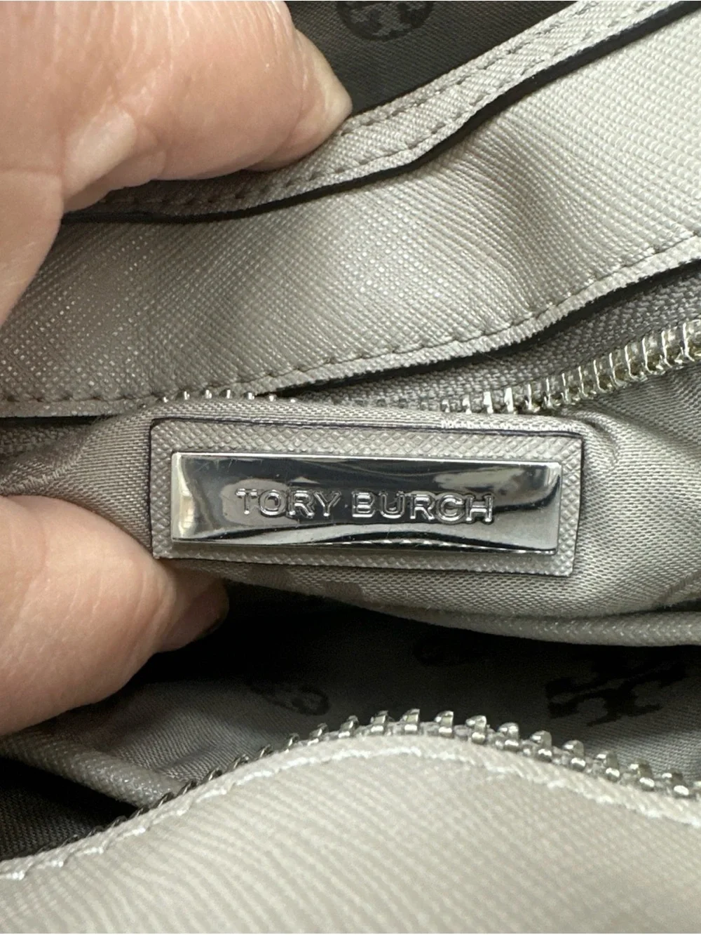 Tory Burch Olive Taupe Leather Tote with Charm